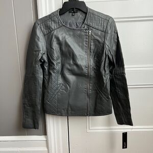 NEW APT 9 Women's Faux Gray Leather Moto Jacket Biker Coat Zip Front - S NWT